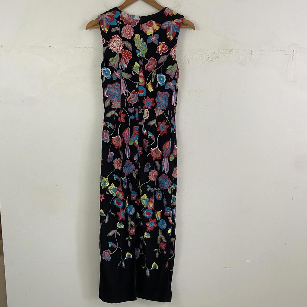 MONIQUE LHUILLIER Sonya black floral embroidered midi dress - Picture 5 of 6